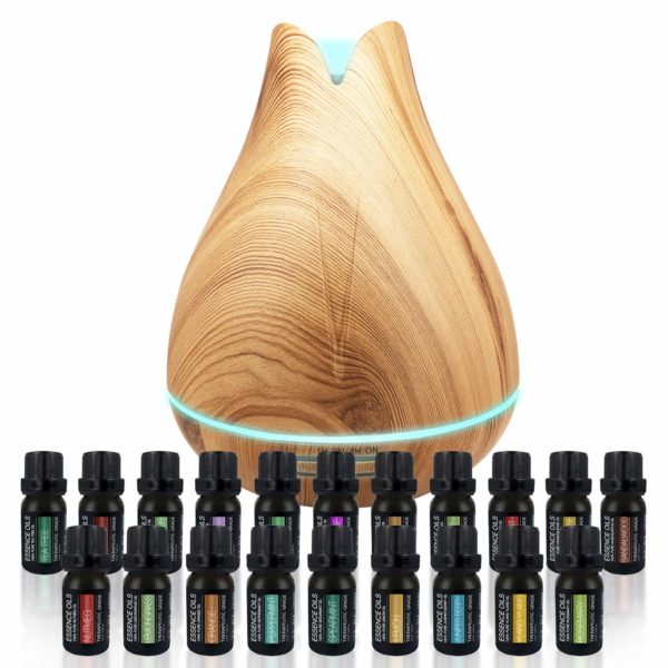 aromatherapy essential oil diffuser gift set 400ml ultrasonic diffuser with 20 essential plant oils 4 timer 7 ambient light settings therapeutic grade essential oils 5e18f6f0be6c0