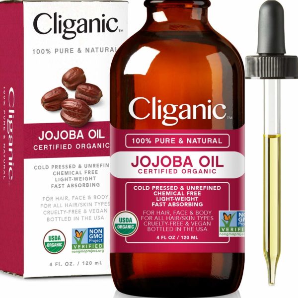 cliganic usda organic jojoba oil 100 pure 4oz large natural cold pressed unrefined hexane free oil for hair face base carrier oil cliganic 90 days warranty 5e19f077d971e