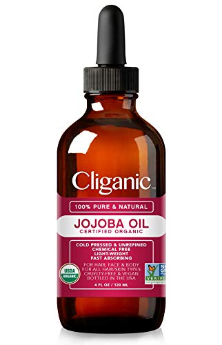 cliganic usda organic jojoba oil 100 pure 4oz large natural cold pressed unrefined hexane free oil for hair face base carrier oil cliganic 90 days warranty 5e19f08bcb25d