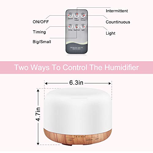 essential oil air mist diffuser quiet aroma essential oil diffuser with adjustable cool mist humidifier mode waterless auto off 7 color lights changing for office home bedroom living room 500 5e18f66650f6a