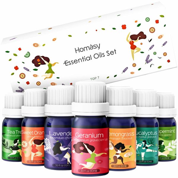 homasy essential oils 100 pure natural top 7 therapeutic grade aromatherapy oil gift set peppermint lavender geranium sweet orange eucalyptus tea tree and lemongrass 7 x 10ml 5e18f522a3706