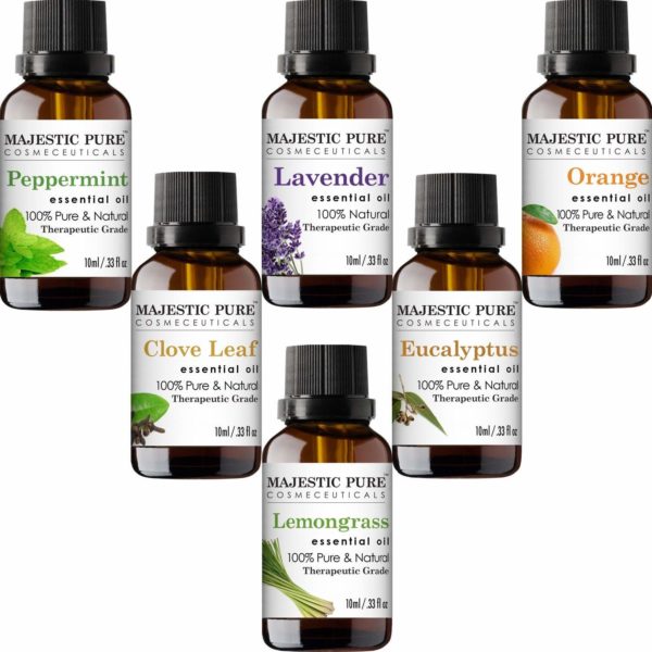 majestic pure aromatherapy essential oils set includes lavender peppermint lemongrass orange eucalyptus clove oils pack of 6 10 ml each 5e18f3f34b0f0