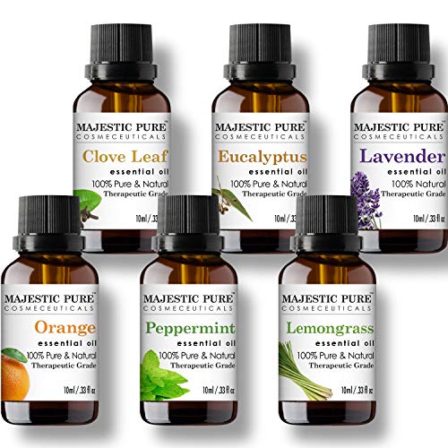 majestic pure aromatherapy essential oils set includes lavender peppermint lemongrass orange eucalyptus clove oils pack of 6 10 ml each 5e18f405a9694