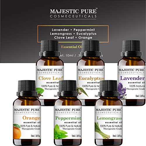 majestic pure aromatherapy essential oils set includes lavender peppermint lemongrass orange eucalyptus clove oils pack of 6 10 ml each 5e18f4062e3b6