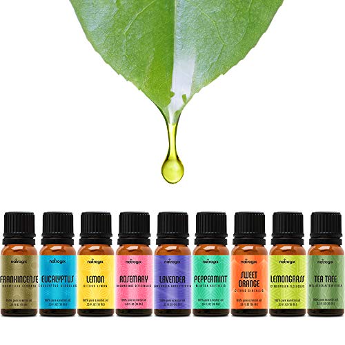 natrogix bliss aromatherapy top 9 essential oils set 100 pure therapeutic grade tea tree lavender eucalyptus frankincense lemongrass lemon rosemary orange peppermint made in usa 5e18f512792cc