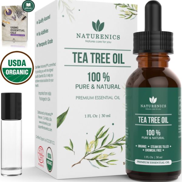 naturenics premium 100 organic tea tree essential oil undiluted pure usda certified melaleuca alternifolia therapeutic grade for toenail fungus acne treatment roll on eb 5e1b422021bbf