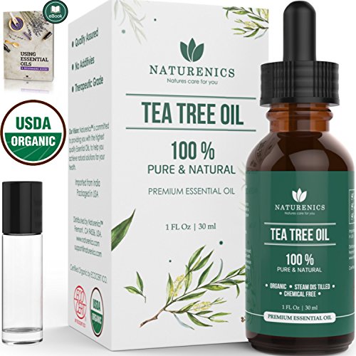 naturenics premium 100 organic tea tree essential oil undiluted pure usda certified melaleuca alternifolia therapeutic grade for toenail fungus acne treatment roll on eb 5e1b42309f4cb