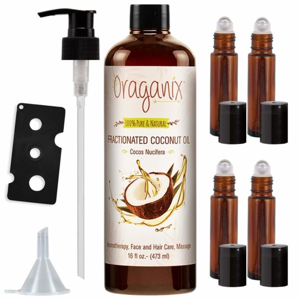 oraganix fractionated coconut oil with roller bottles 100 pure natural 16 oz coconut oil 2ml essential oil roller bottles caps funnel and bottle opener for massage oil skin and ha 5e19f1b702808