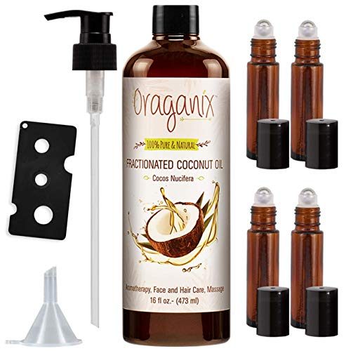 oraganix fractionated coconut oil with roller bottles 100 pure natural 16 oz coconut oil 2ml essential oil roller bottles caps funnel and bottle opener for massage oil skin and ha 5e19f1cb0314e