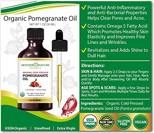 organic pomegranate seed oil pure unrefined cold pressed essential oil unclog pores remove dirt acne from skin nourishes hair and scalp natural antioxidant moisturizer 1 fl oz 5e19f20b3b396