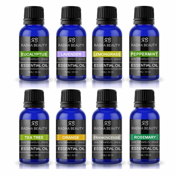 radha beauty aromatherapy top 8 essential oils 100 pure therapeutic grade basic sampler gift set kit lavender tea tree eucalyptus lemongrass orange peppermint frankincense 5e18f410c7410