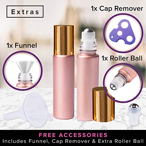 rose gold ultimate essential oil roller bottles set with stainless steel balls 10 pack 10ml leakproof glass bottle with 11 rollerballs for perfume aromatherapy oils 1 funnel opener 19 5e19f12a1d8b3