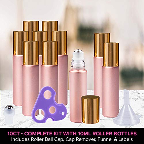 rose gold ultimate essential oil roller bottles set with stainless steel balls 10 pack 10ml leakproof glass bottle with 11 rollerballs for perfume aromatherapy oils 1 funnel opener 19 5e19f12d3e4b8
