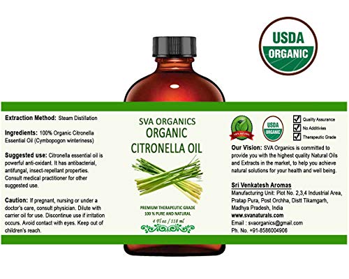 sva organics citronella essential oil organic usda 4 oz pure natural therapeutic grade oil for skin body diffuser candle making 5e1b42d065e9e