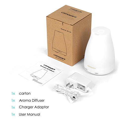 urpower 2nd version essential oil diffuser aroma essential oil cool mist humidifier with adjustable mist modewaterless auto shut off and 7 color led lights changing for home white 5e18f7949ddd0
