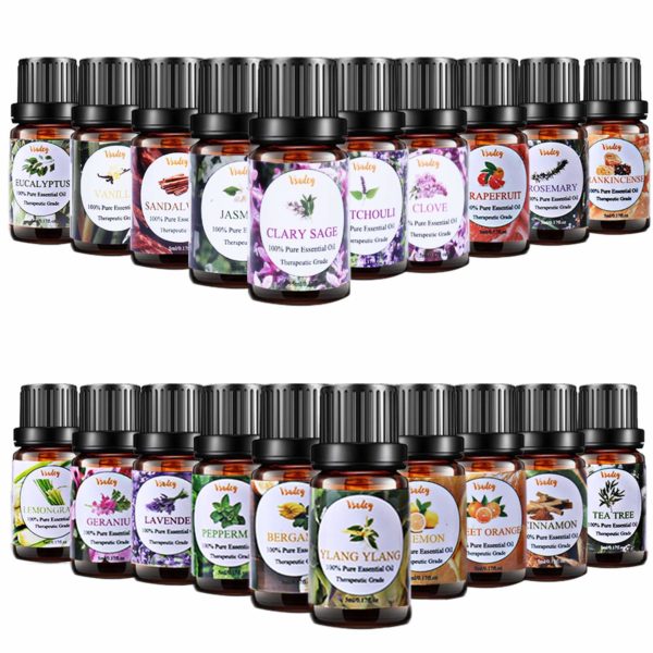 vsadey essential oils set 100 pure aromatherapy essential oil kit for diffuser humidifier massage skin care lavender eucalyptus peppermint tea tree sweet orange lemongrass 20 x 5ml 5e1e76af70fbe