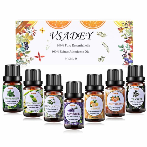 vsadey essential oils set 100 pure aromatherapy essential oil kit for diffuser humidifier massage skin care lavender eucalyptus peppermint tea tree sweet orange lemongrass 7 x 10ml 5e18f79d0658e