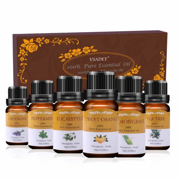 vsadey essential oils set top 6 aromatherapy essential oils for diffuser massage skin and hair care sweet orange lavender tea tree peppermint lemongrass eucalyptus 100 pure 6 x 10ml 5e18f6170115d
